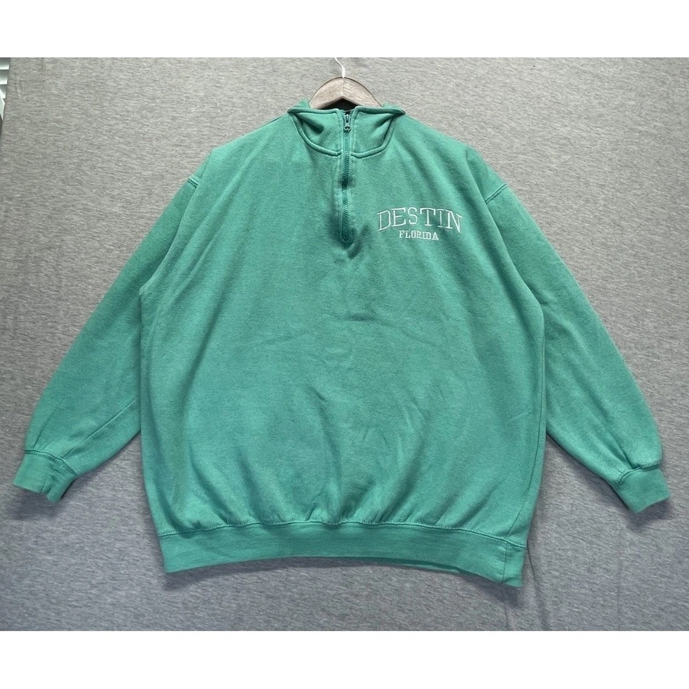 Vintage Sunsations Sweatshirt Mens XL Teal Cotton Logo Quarter Zip Ribbed Trim